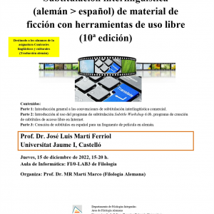 Subtitulación interlingüística (alemán>español) de material de ficción con herramientas de uso libre (10ª edición)