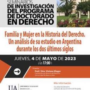 Seminari Doctorat: Família i Dona en la Història del Dret. Una anàlisi del seu estudi a l'Argentina durant els dos últims segles.