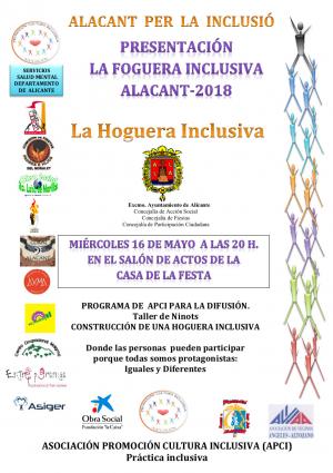 Cartel Alacant Per La Inclusió. Presentació "La Foguera Inclusiva Alacant-2018"