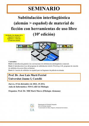 Subtitulación interlingüística (alemán>español) de material de ficción con herramientas de uso libre (10ª edición)